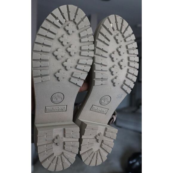 Timberland Platform Sandal 9.5 Taupe Leather Nubuck Open Toe Lug Sole Block Heel - Picture 6 of 9